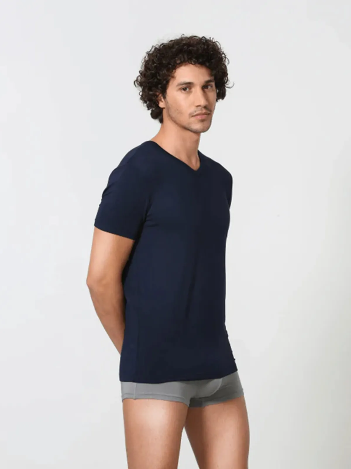 Signature Cotton V Neck Undershirt - Navy