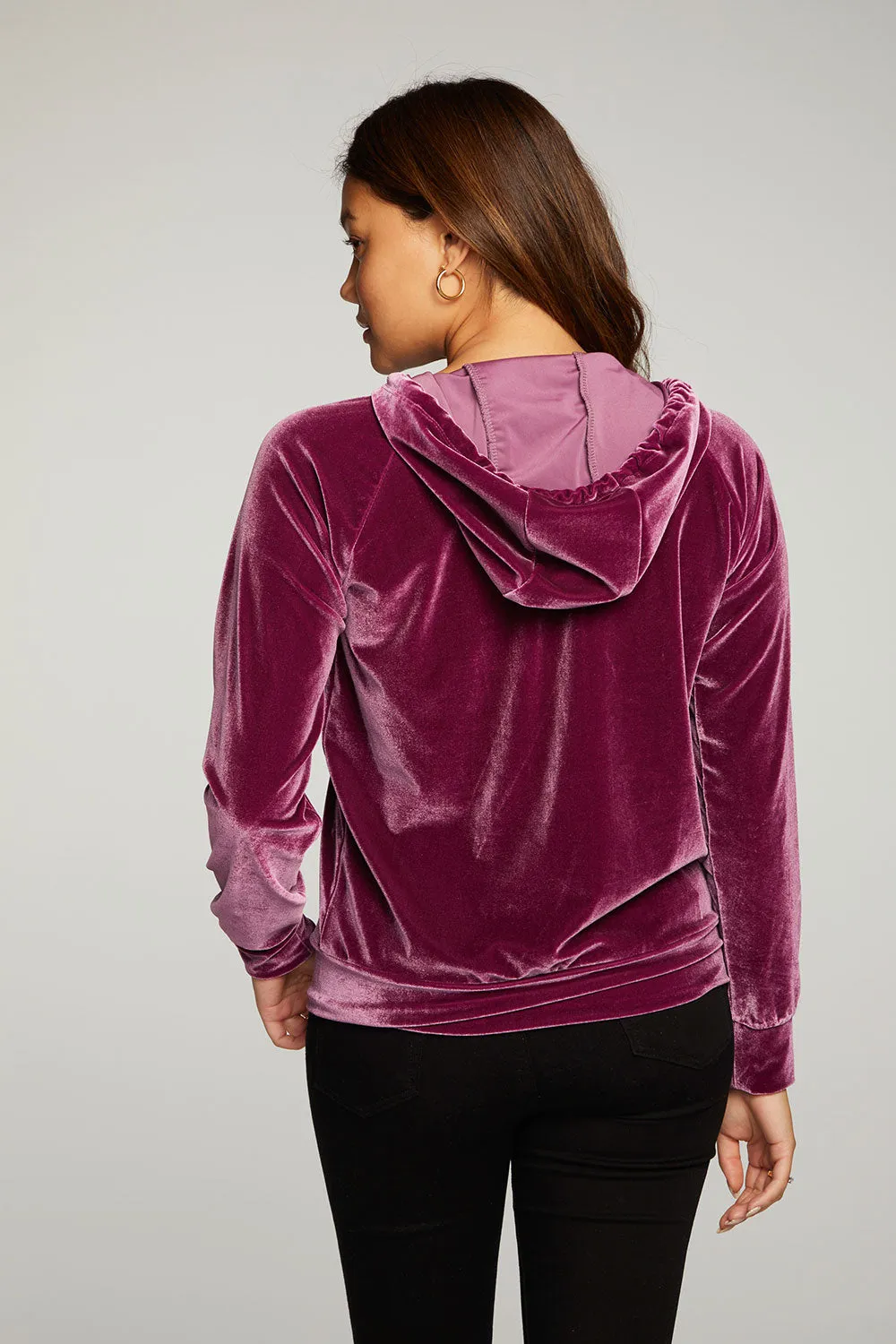 Stretch Velvet Long Sleeve Zip Up Hoodie