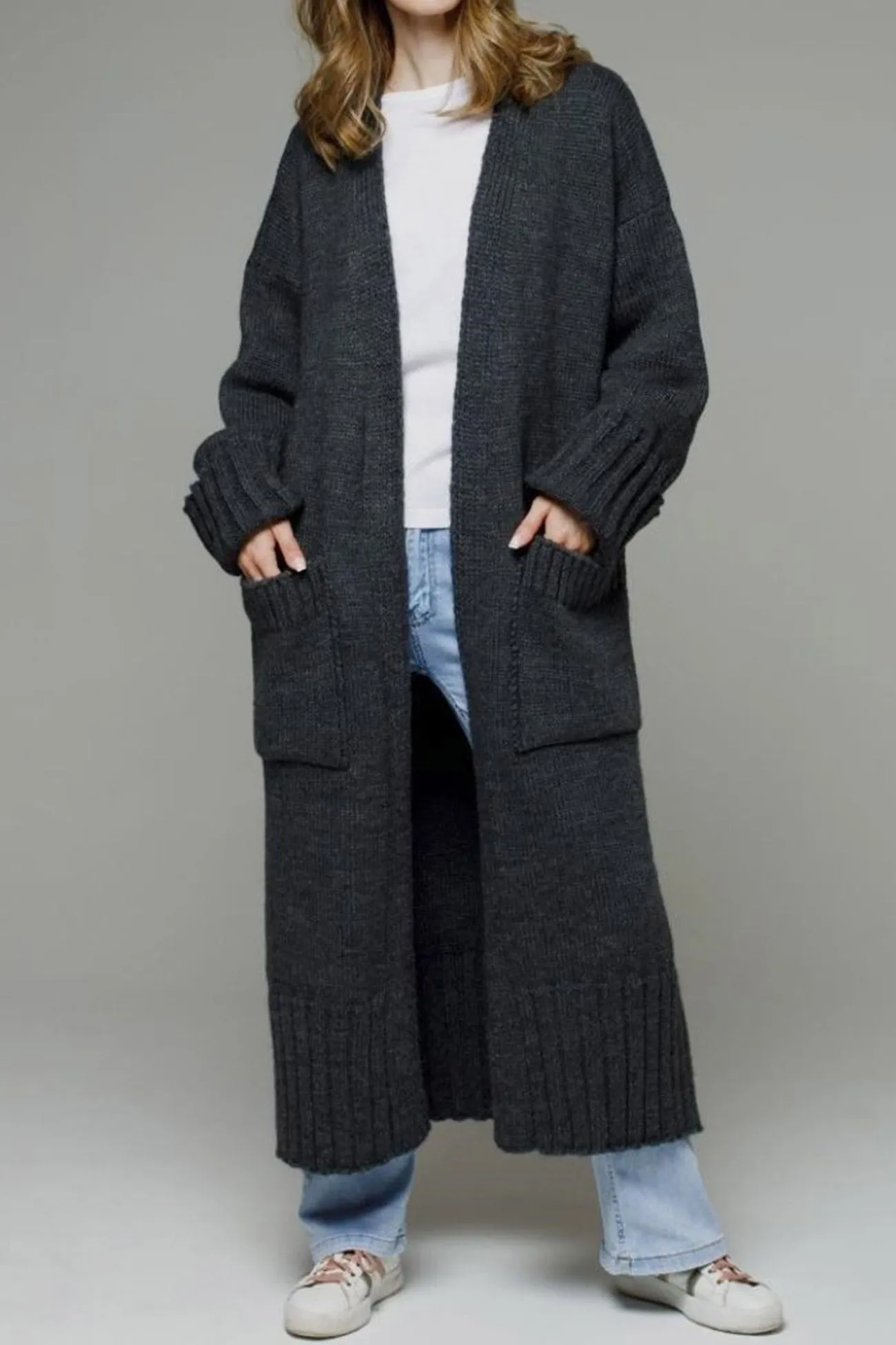 TastyHottie - Open Front Pocketed Long Cardigan