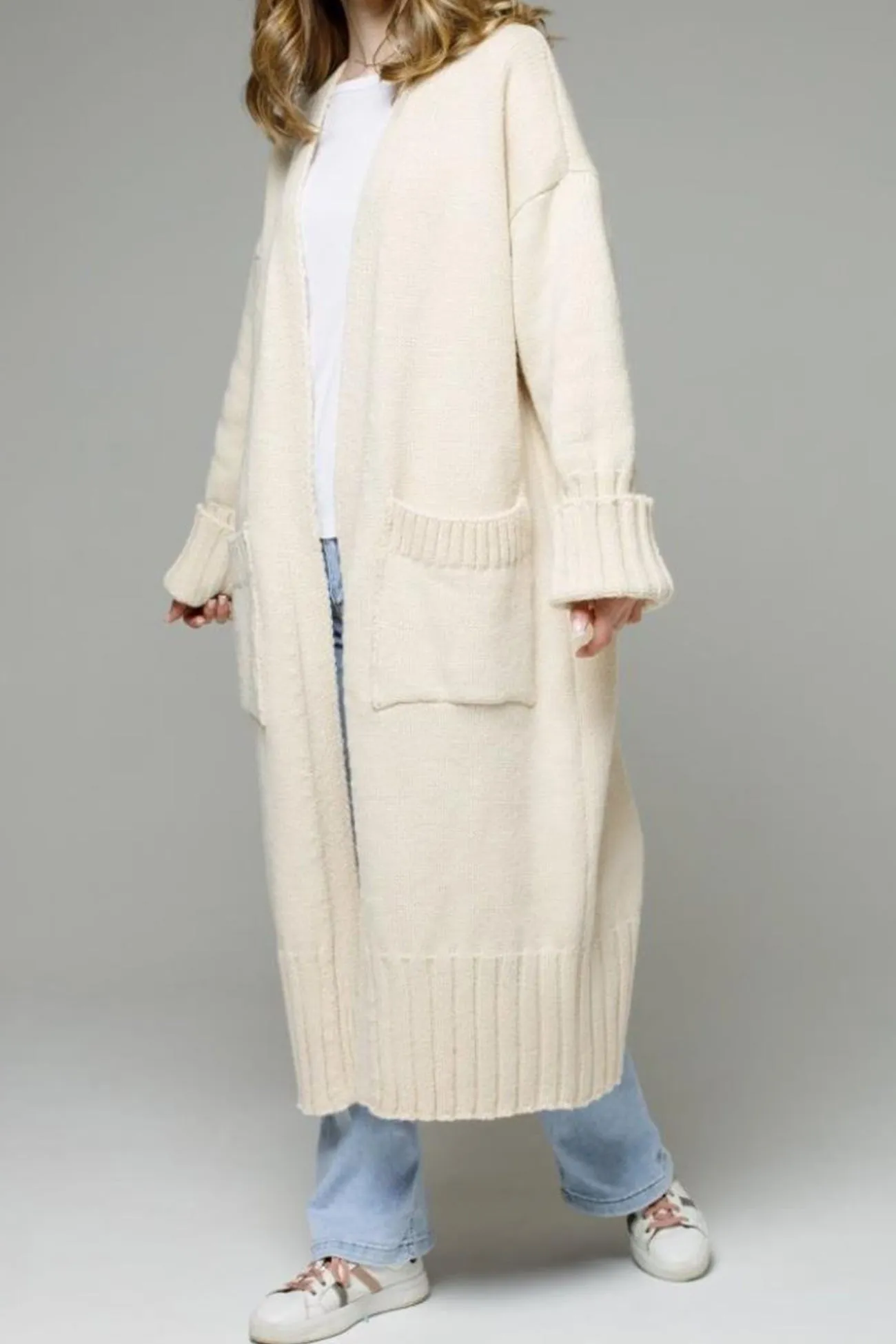 TastyHottie - Open Front Pocketed Long Cardigan