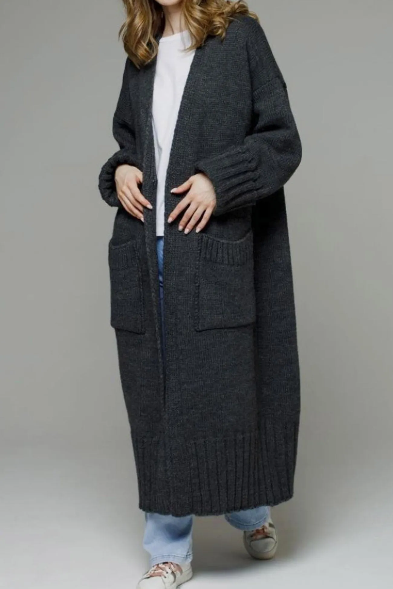 TastyHottie - Open Front Pocketed Long Cardigan