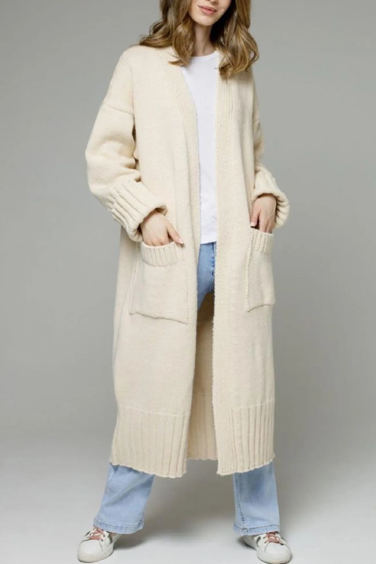 TastyHottie - Open Front Pocketed Long Cardigan