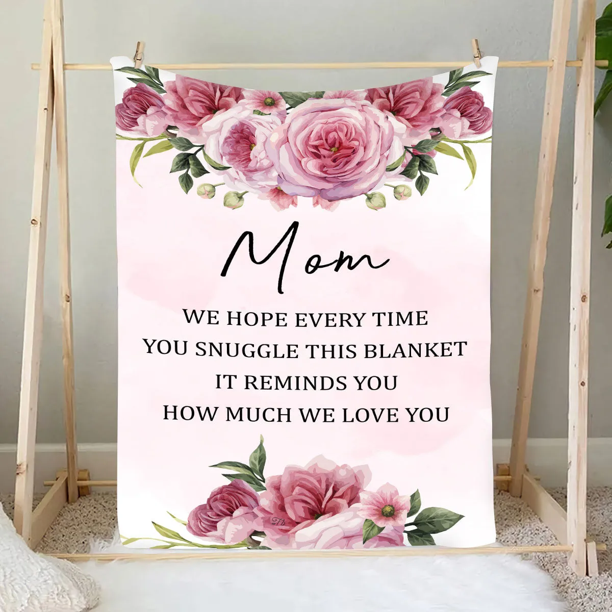Teesdily | Mom Peony Fleece Blanket Mom We Hope Every Time You Snuggle This Blanket Warm Blanket Mothers Day Gift From Kid Son Daughter