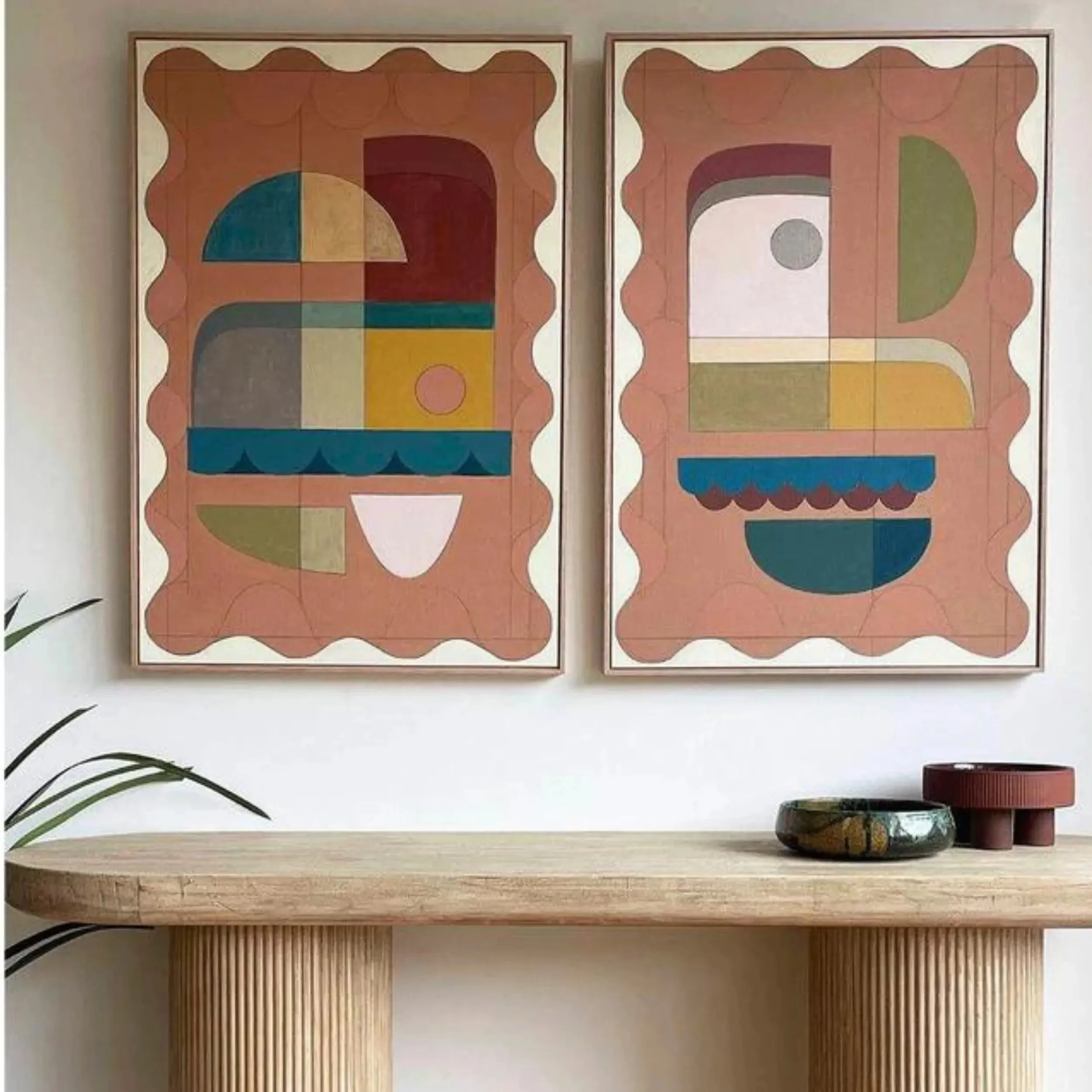 Terracotta Blush One Canvas Print 45cm x 30cm Oak Frame