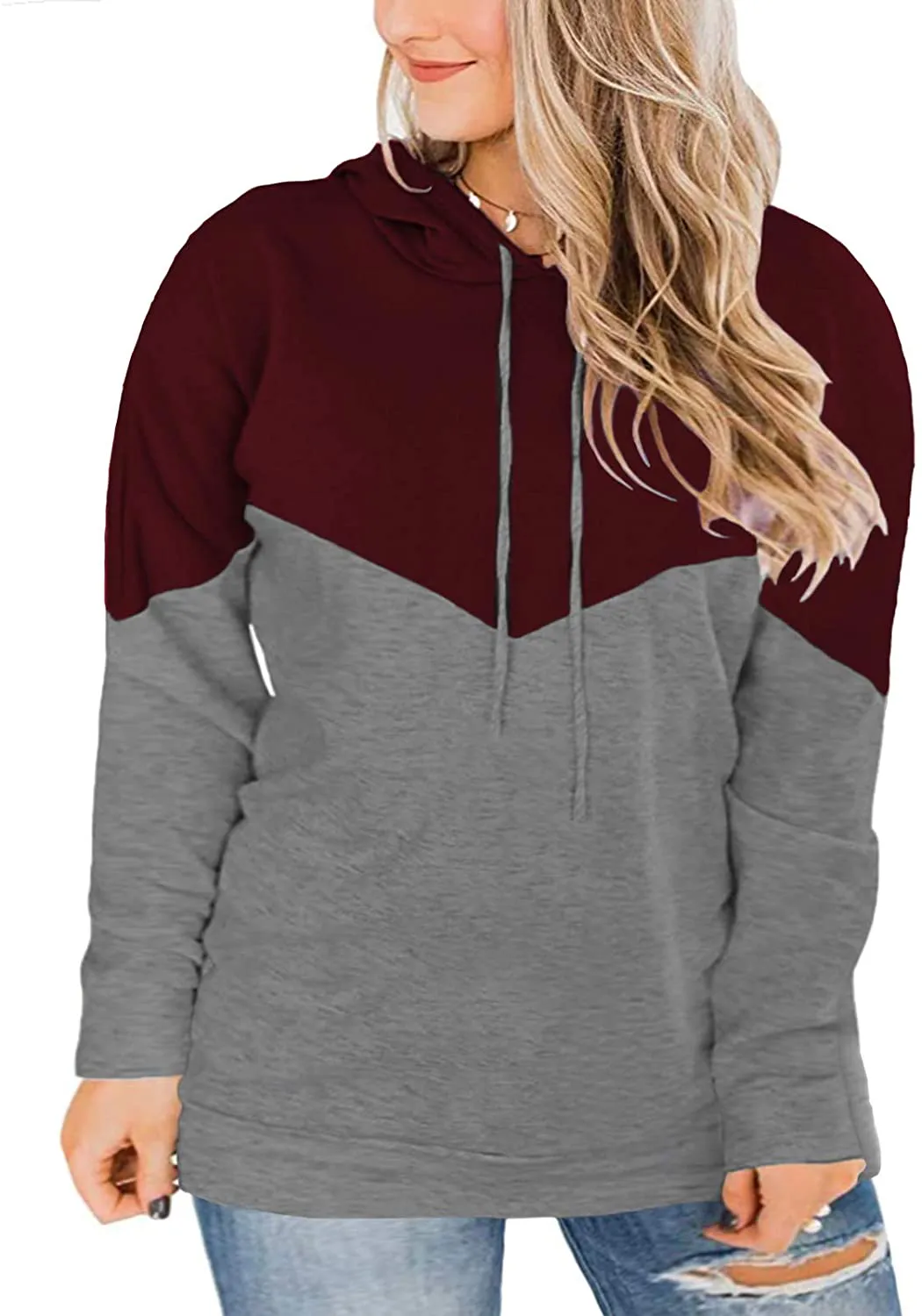 VISLILY Plus-Size hoodies for Women Color Block Pullover Sweatshirts