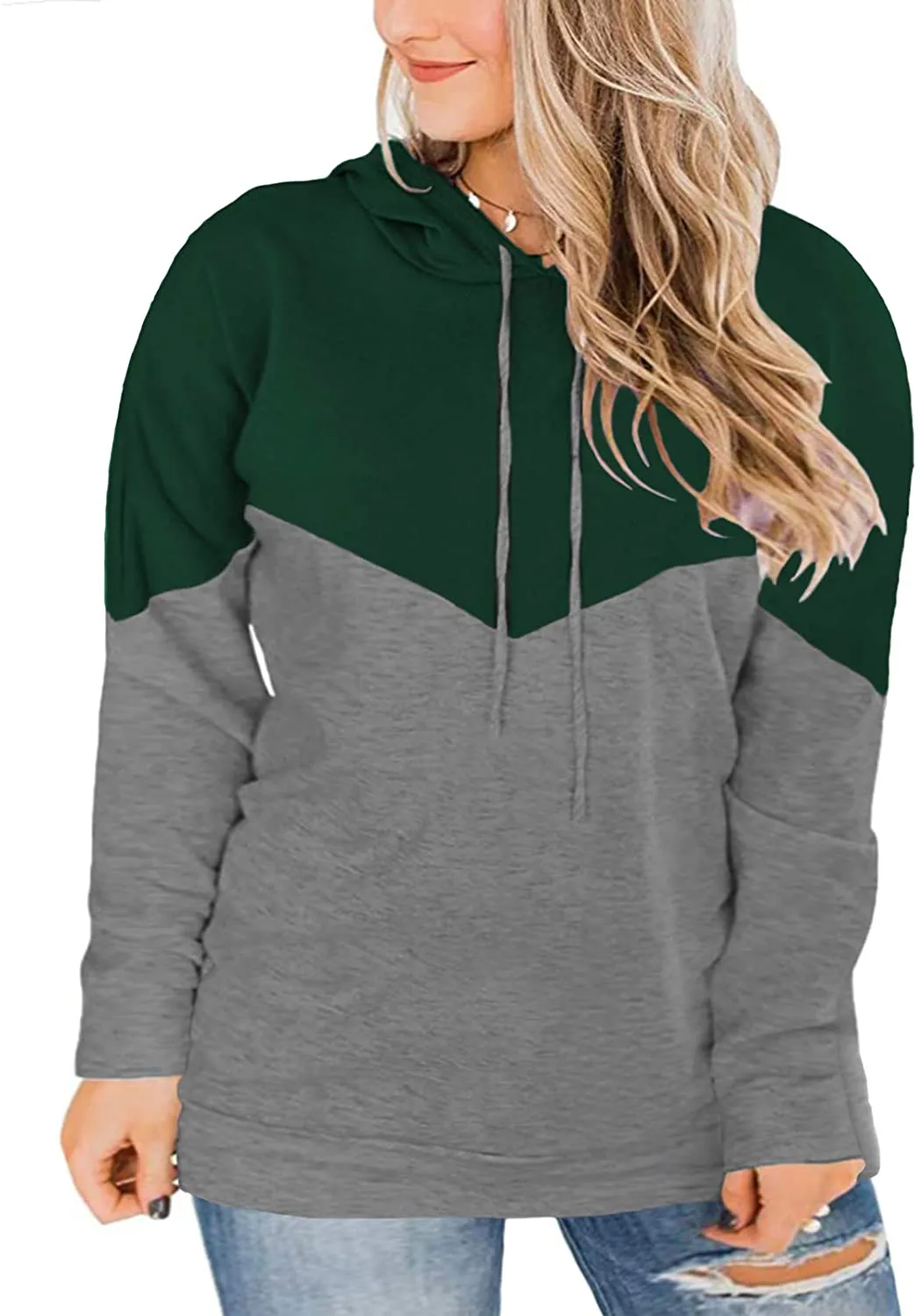 VISLILY Plus-Size hoodies for Women Color Block Pullover Sweatshirts