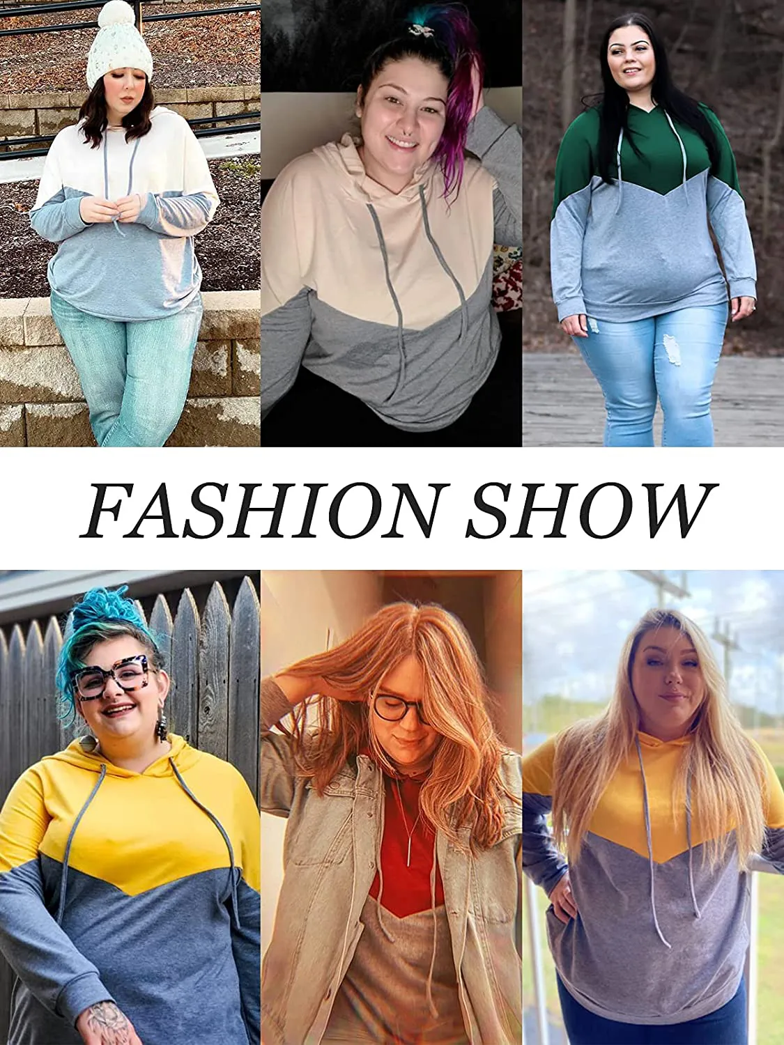 VISLILY Plus-Size hoodies for Women Color Block Pullover Sweatshirts