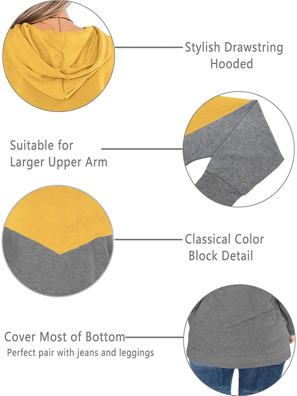 VISLILY Plus-Size hoodies for Women Color Block Pullover Sweatshirts