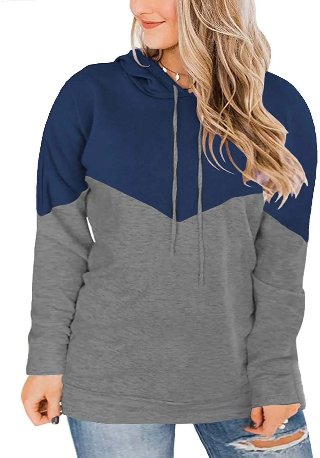 VISLILY Plus-Size hoodies for Women Color Block Pullover Sweatshirts