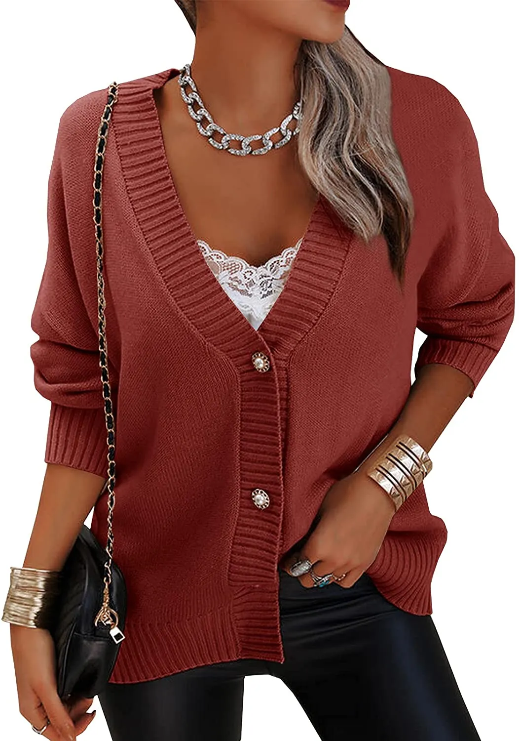Women's Loose Open Front Long Sleeve Knit Cardigan